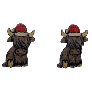 Western Style Long Haired Bull/Cow Christmas Stud Earrings